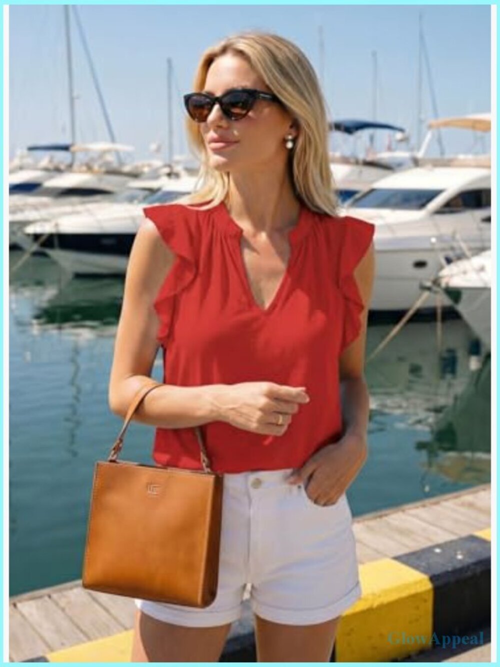 Women's V-Neck Ruffle Sleeve Tank Top Summer Casual Lightweight Polyester - Picture 2 of 7